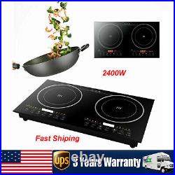 110V Electric Double Burner Dual Induction Cooker Cooktop 2400W Countertop Stove