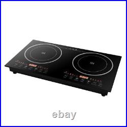 110V Electric Double Burner Dual Induction Cooker Cooktop 2400W Countertop Stove