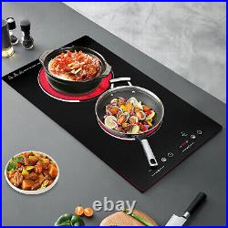 110V Electric Stove Ceramic Cooktop Sensor Touch Control 2 Burners with Plug