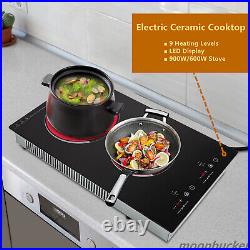 110V Electric Stove Ceramic Cooktop Sensor Touch Control 2 Burners with Plug