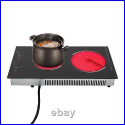 110V Electric Stove Ceramic Cooktop Sensor Touch Control 2 Burners with Plug