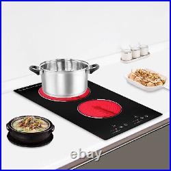 110V Electric Stove Ceramic Cooktop Sensor Touch Control 2 Burners with Plug