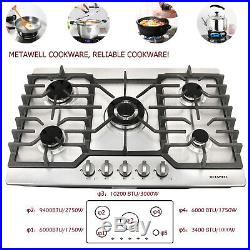 110V Top Brand 30COOKTOP Steel Built-in 5 Burners LPG/NG Gas Hob Stove Cooktop