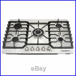 110V Top Brand 30COOKTOP Steel Built-in 5 Burners LPG/NG Gas Hob Stove Cooktop