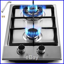 12 2 Burners Gas Cooktop Stainless Steel iron grates Sealed Burner Built-In