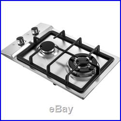 12 2 Burners Gas Cooktop Stainless Steel iron grates Sealed Burner Built-In