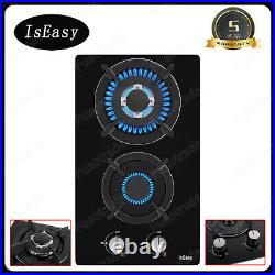 12 2 Burners Gas Cooktop Tempered Glass Panel Built-in LPG NG Hob Black Cooker