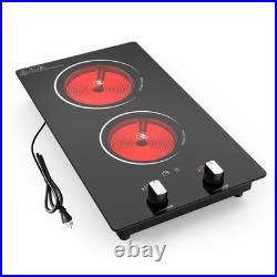12 Built-in Electric Ceramic Cooktop Glass Stove 2 Burners Knob Control 110V