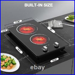 12 Built-in Electric Ceramic Cooktop Glass Stove 2 Burners Knob Control 110V