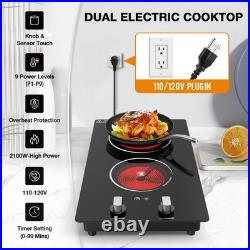 12 Built-in Electric Ceramic Cooktop Glass Stove 2 Burners Knob Control 110V