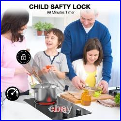 12 Built-in Electric Ceramic Cooktop Glass Stove 2 Burners Knob Control 110V