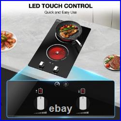 12 Built-in Electric Ceramic Cooktop Glass Stove 2 Burners Knob Control 110V