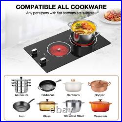 12 Built-in Electric Ceramic Cooktop Glass Stove 2 Burners Knob Control 110V