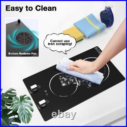 12 Built-in Electric Ceramic Cooktop Glass Stove 2 Burners Knob Control 110V