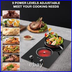 12 Built-in Electric Ceramic Cooktop Glass Stove 2 Burners Knob Control 110V