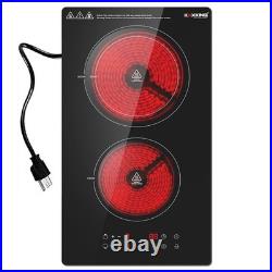 12 Electric Ceramic Cooktop 2 Burners Built-in Glass Stove Touch Control 110V