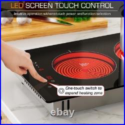 12 Electric Ceramic Cooktop 2 Burners Built-in Glass Stove Touch Control 110V