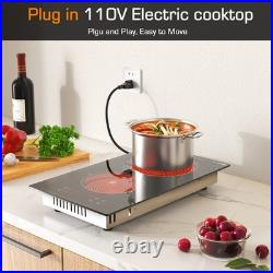 12 Electric Ceramic Cooktop 2 Burners Built-in Glass Stove Touch Control 110V