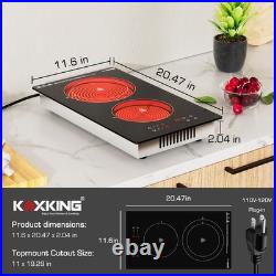 12 Electric Ceramic Cooktop 2 Burners Built-in Glass Stove Touch Control 110V