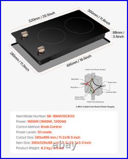 12 Electric Induction Cooktop Countertop Stove 2 Burners Knob Control 1800W 12 Electric Induction Cooktop Countertop Stove 2 Burners Knob Control 1800W