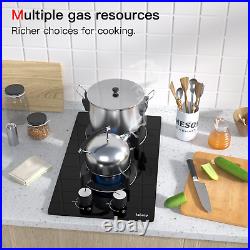 12'' Gas Cooktop 2 Burners Built-in Stove Black Tempered Glass Panel LPG/NG US