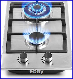 12 Gas Cooktops, 2 Burner Drop-In Propane/Natural Gas Cooker, 12 Inch Stainless