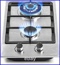 12 Gas Cooktops 2 Burner Drop-in Propane/Natural Gas Cooker 12 Inch Stainles