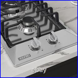 12 Inch Built-In Gas Cooktop with 2 Sealed SABAF Burners, Stainless Steel Sur