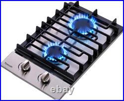 12 Inch Gas Cooktop, 2 Burners Built-In Stainless Steel Stove Top, Max 12000BTU