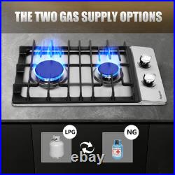 12 Inch Gas Cooktop, 2 Burners Built-In Stainless Steel Stove Top, Max 12000BTU