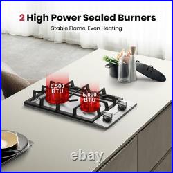 12 Inch Gas Cooktop 2 Burners Built-in Propane Stainless Steel Stove Top with