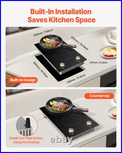 12 Induction Cooktop 2 Burner Electric Countertop Burner Knob Control 220V