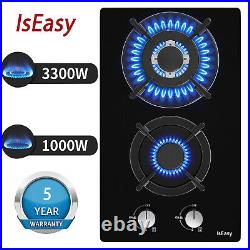 12 IsEasy 3300W 2 Burners Gas Cooktops Stove Tempered Glass Built-in LPG/NG USA