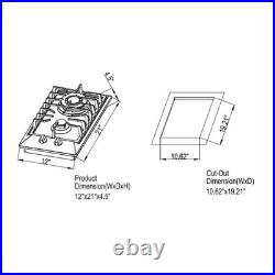 12in. Gas Cooktop in Stainless Steel 2 Sealed Burners Gas Stove 4000 BTUs Burner