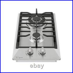 12in. Gas Cooktop in Stainless Steel 2 Sealed Burners Gas Stove 4000 BTUs Burner
