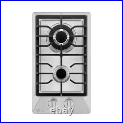 12in. Gas Cooktop in Stainless Steel 2 Sealed Burners Gas Stove 4000 BTUs Burner