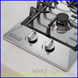 12in. Gas Cooktop in Stainless Steel 2 Sealed Burners Gas Stove 4000 BTUs Burner