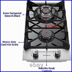 12in Kitchen Gas Cooktop 2burners Built-in Hob NG/LPG Tempered Glass Convertible