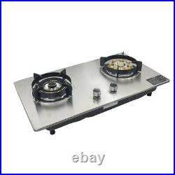 2-Burner Gas Cooktop Natural Gas Cooker Stainless Steel Stove Automatic Ignition