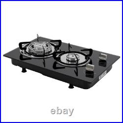 2 Burner Propane Gas Cooktop LPG Dual Fuel Gas Stove Top Tempered Glass Black