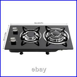 2 Burner Propane Gas Cooktop LPG Dual Fuel Gas Stove Top Tempered Glass Black