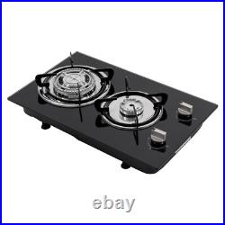 2 Burner Propane Gas Cooktop LPG Dual Fuel Gas Stove Top Tempered Glass Black