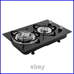2 Burner Propane Gas Cooktop LPG Dual Fuel Gas Stove Top Tempered Glass Black