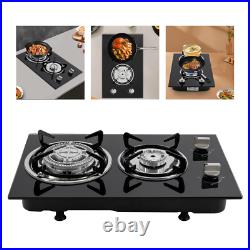 2 Burner Propane Gas Cooktop LPG Dual Fuel Gas Stove Top Tempered Glass Black