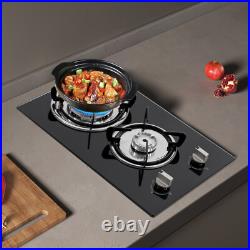 2 Burner Propane Gas Cooktop LPG Dual Fuel Gas Stove Top Tempered Glass Black