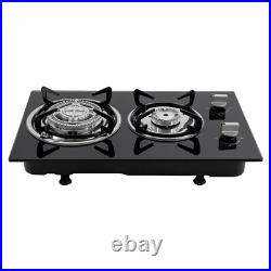 2 Burner Propane Gas Cooktop LPG Dual Fuel Gas Stove Top Tempered Glass Black