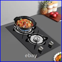 2 Burner Propane Gas Cooktop LPG Dual Fuel Gas Stove Top Tempered Glass Black