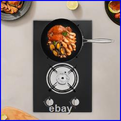2 Burner Propane Gas Cooktop LPG Dual Fuel Gas Stove Top Tempered Glass Black
