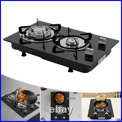 2 Burner Propane Gas Cooktop LPG Dual Fuel Gas Stove Top Tempered Glass Black