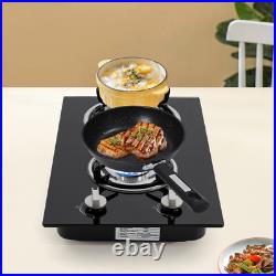 2 Burner Propane Gas Cooktop LPG Dual Fuel Gas Stove Top Tempered Glass Black